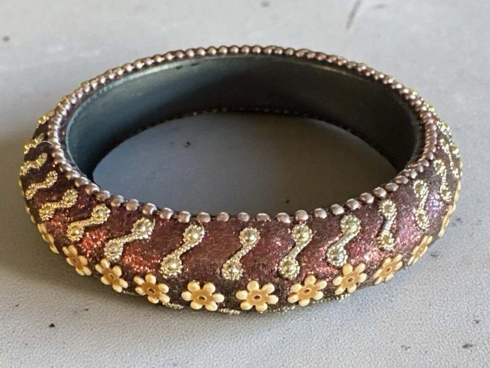 Glittery Flower Bangle Bracelet Floral Purple And Gold
